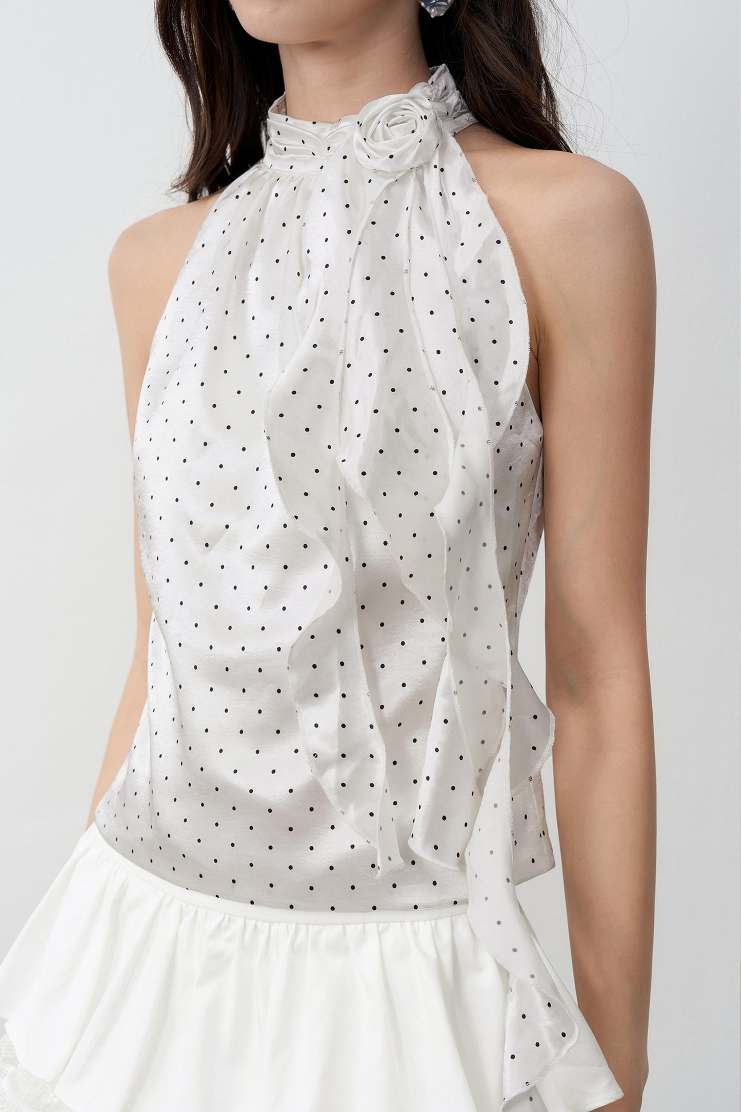 High Satin Polka Dot Rose Halterneck Camisole Top