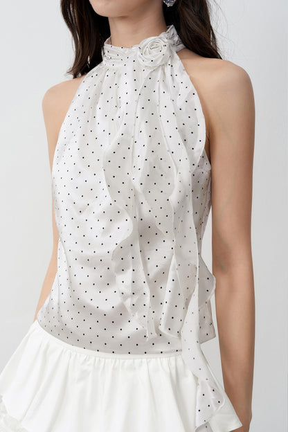 High Satin Polka Dot Rose Halterneck Camisole Top