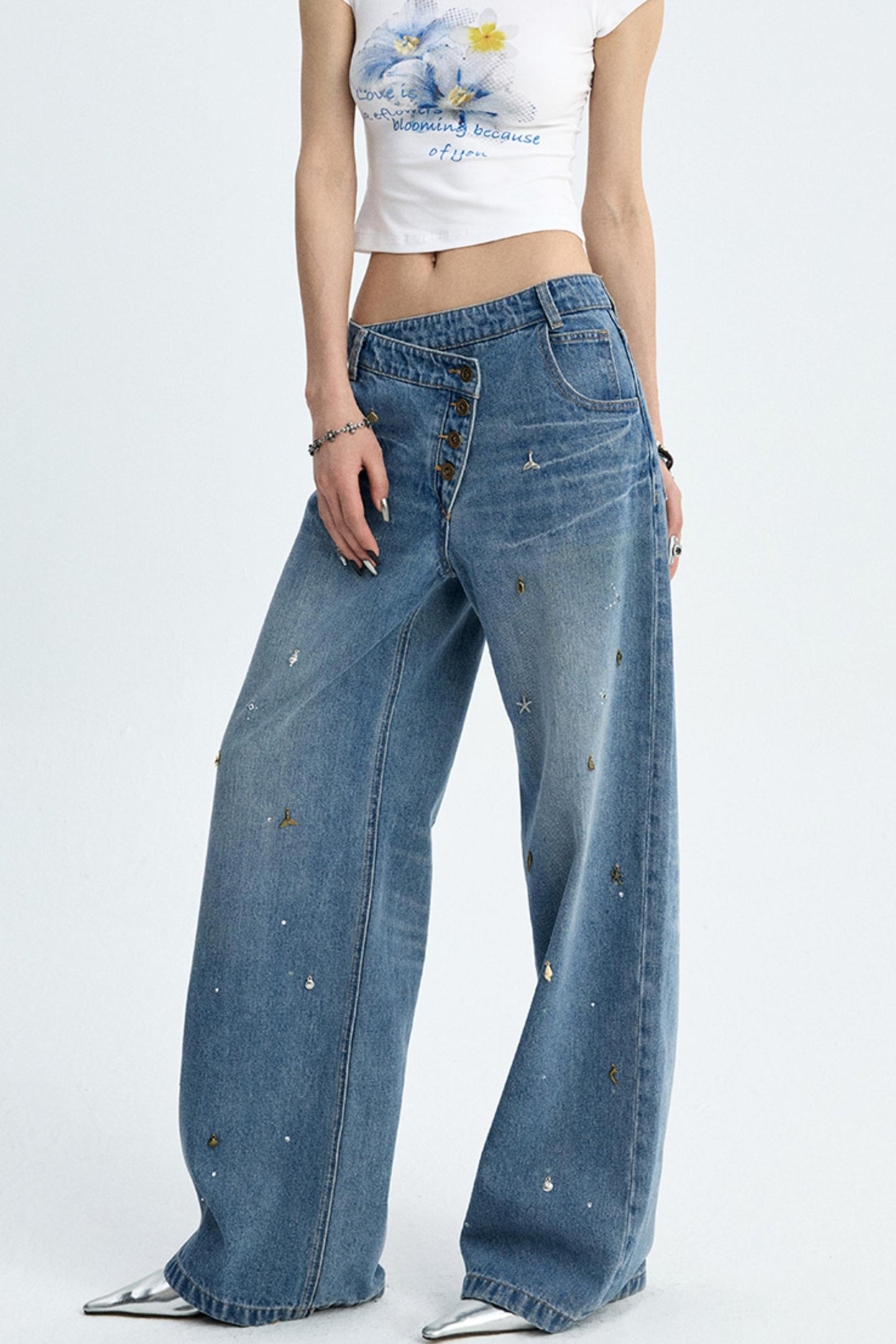 Diamond Blue Wide-leg Jeans