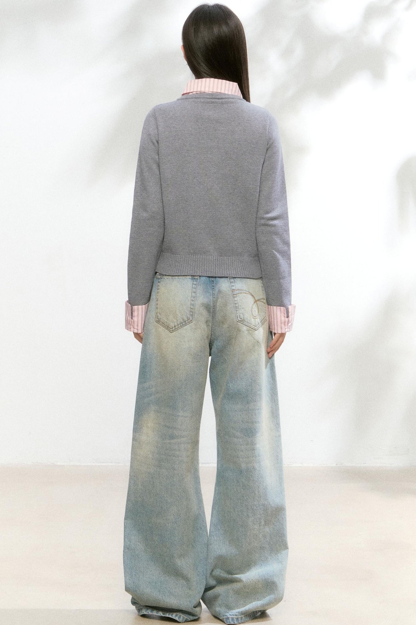 Contrast Layered Knit Pleated Skirt Set-Up