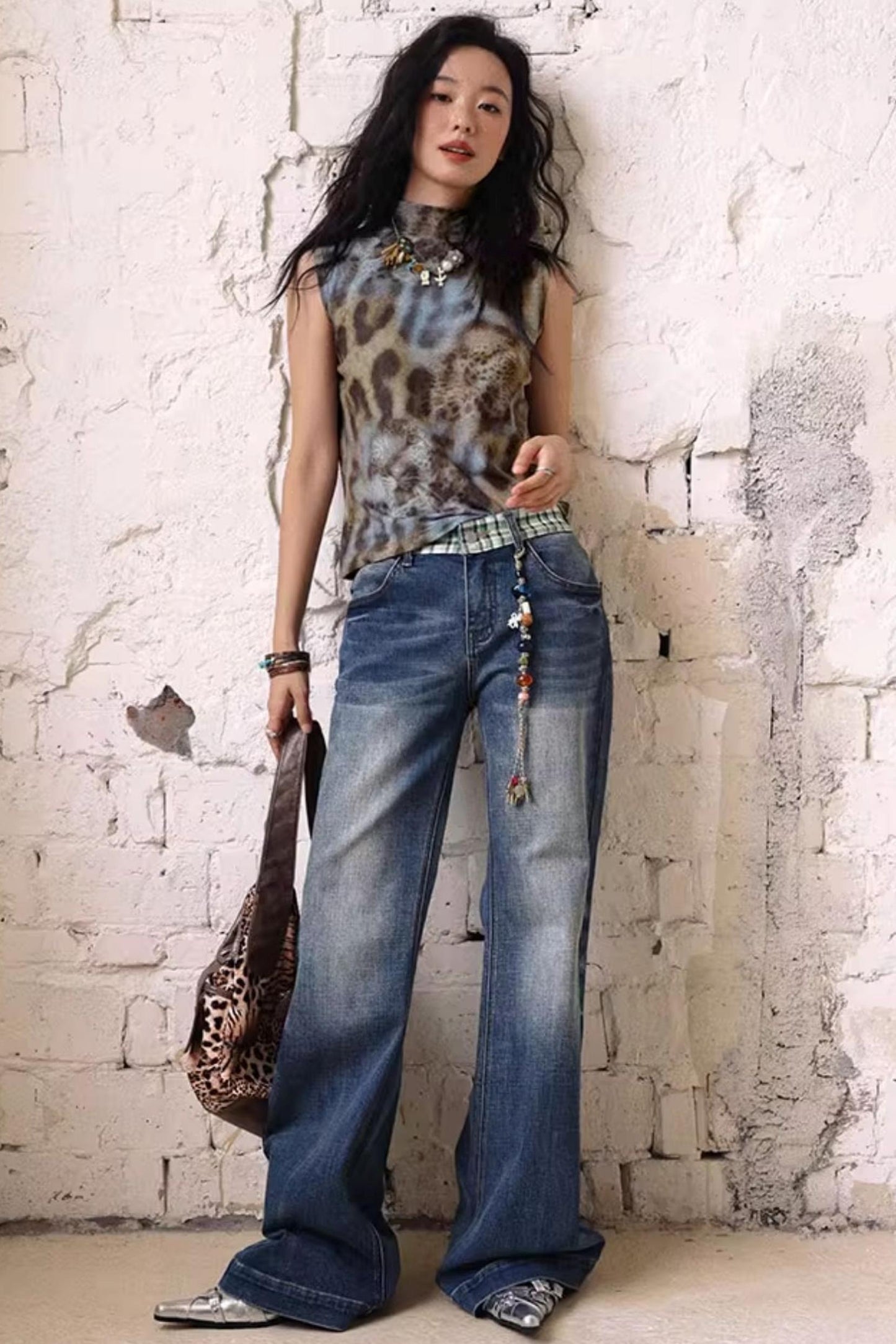 Plaid Denim Trousers