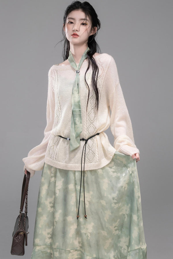 Rheinland Green Metallic Tassel Print Dress Set-Up