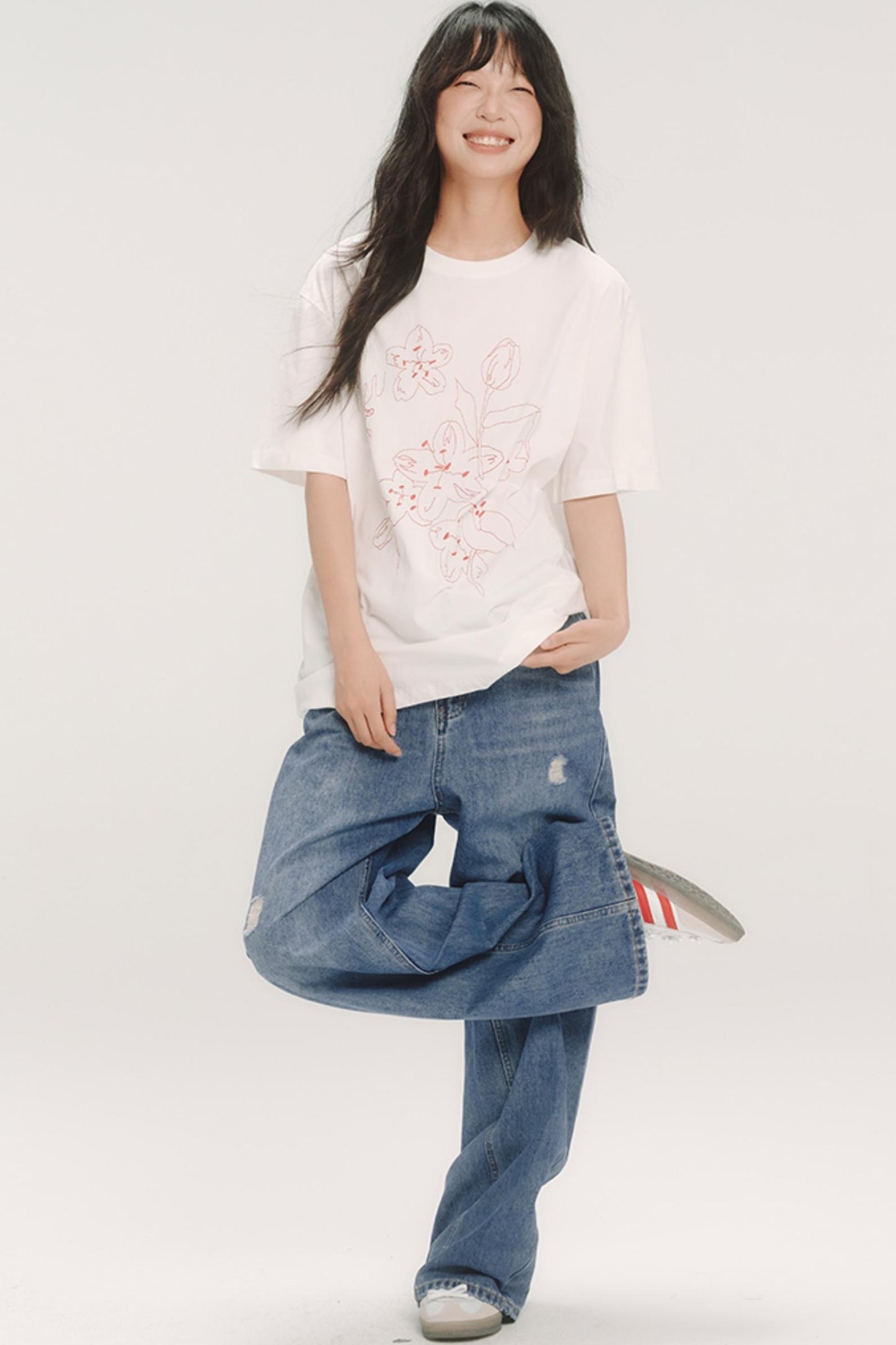 Cherry Blossom Embroidered White T-Shirt