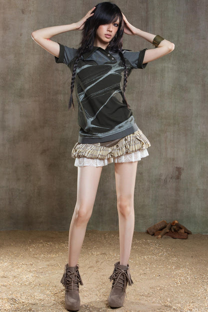 Color-Block Plaid Mini Skirt