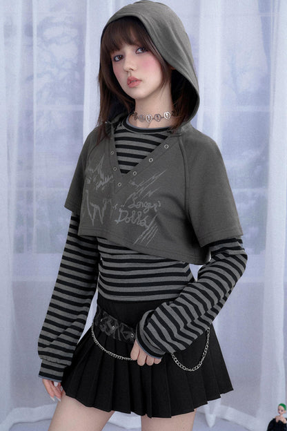 Furry Gray Striped Hooded Two-Piece Set-Up