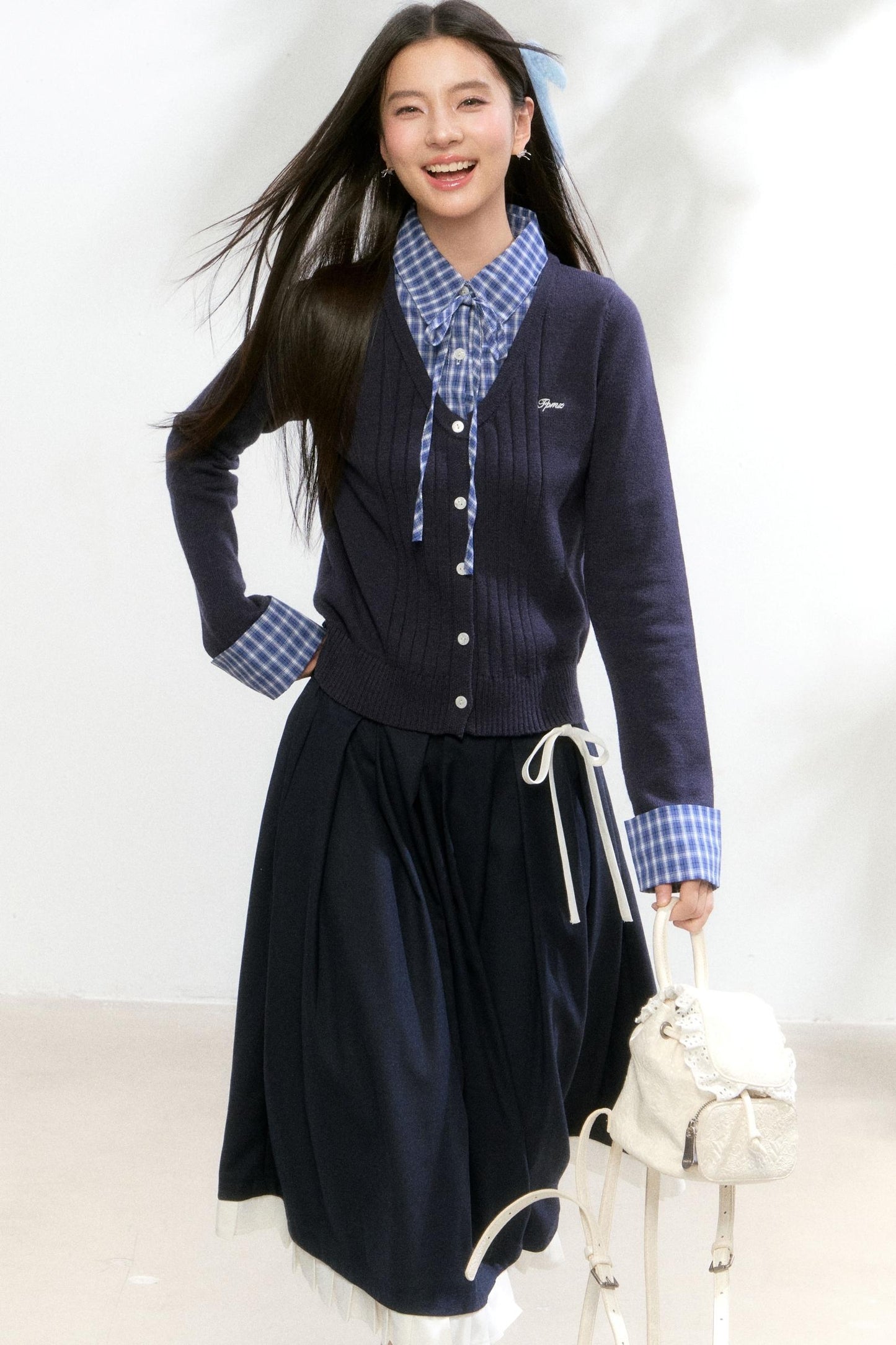 Contrast Layered Knit Pleated Skirt Set-Up