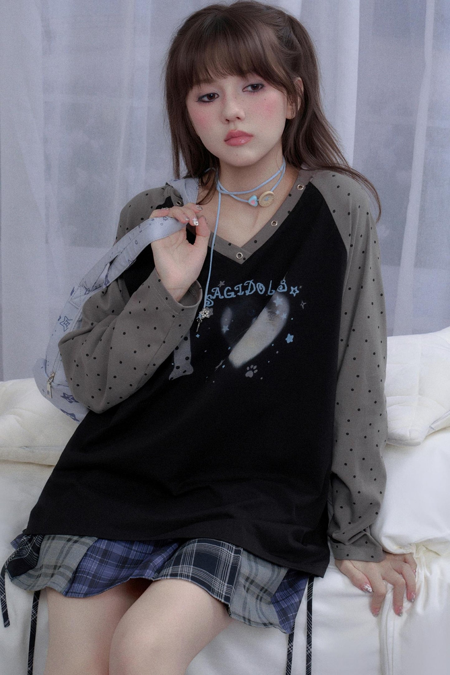 Fighting Spirit Cat Print Raglan T-shirt