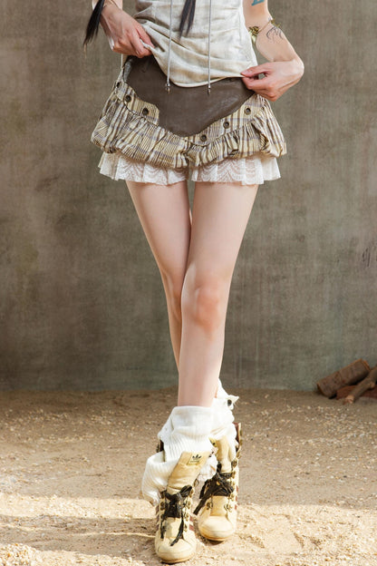 Color-Block Plaid Mini Skirt