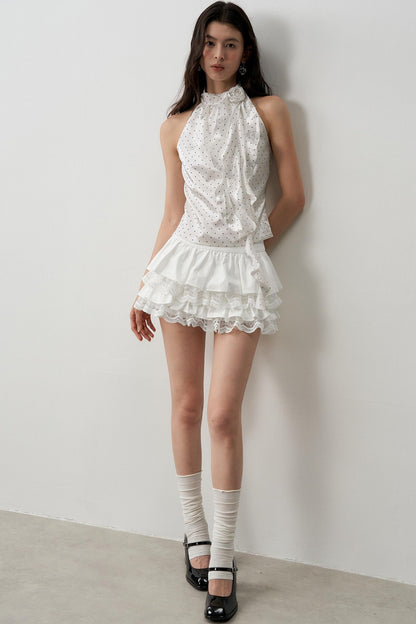 High Satin Polka Dot Rose Halterneck Camisole Top