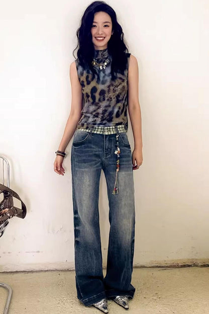 Plaid Denim Trousers