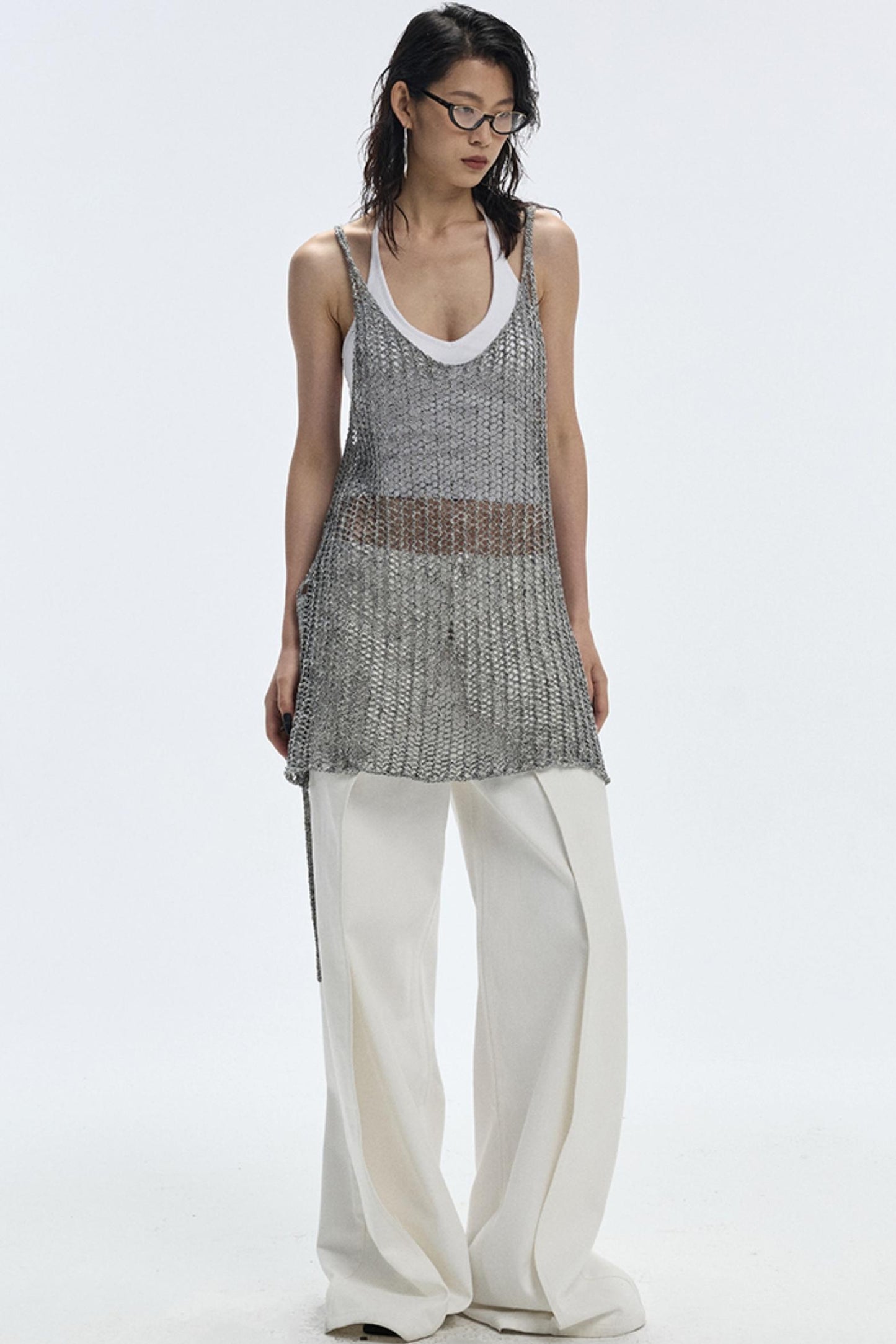 Cut-Out Knit Silk Camisole