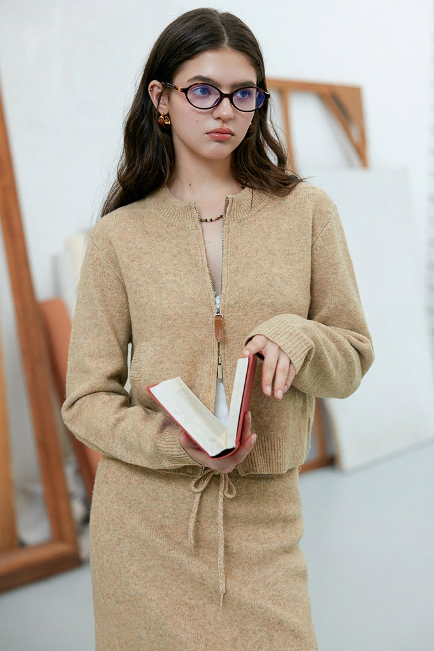 Camel Wool Knit Cardigan