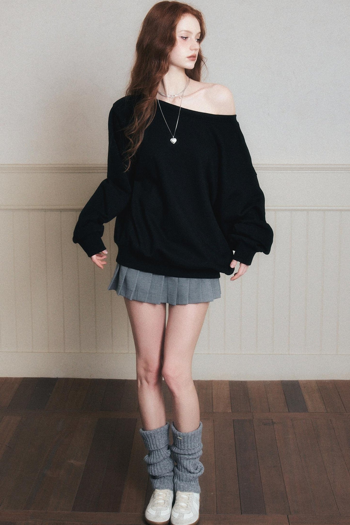 Cotton Slanted Shoulder Sweatshirt