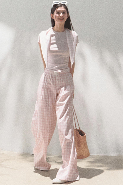 Plaid Linen Suspenders Set-Up