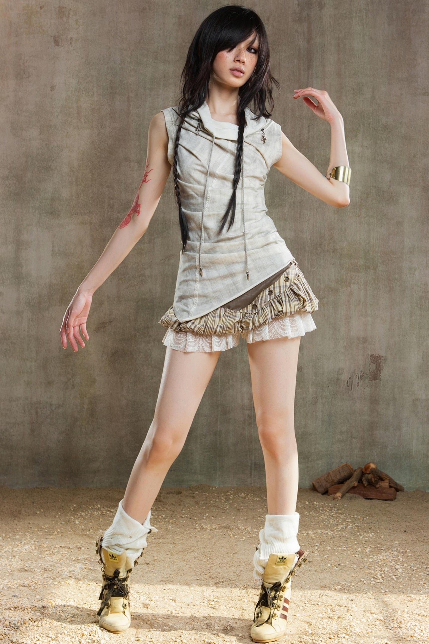 Color-Block Plaid Mini Skirt