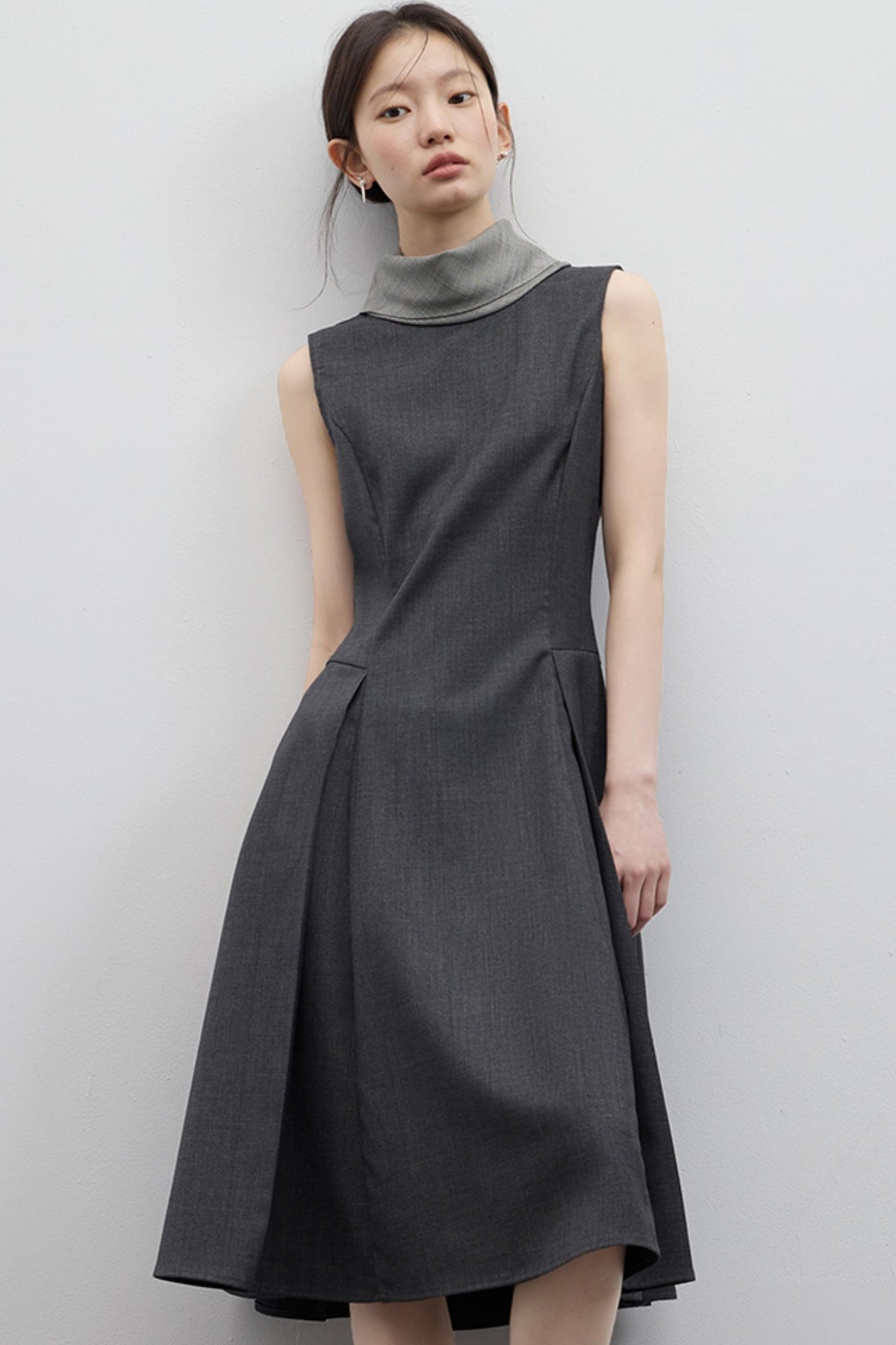 Gray Pleated Slim Fit Dress