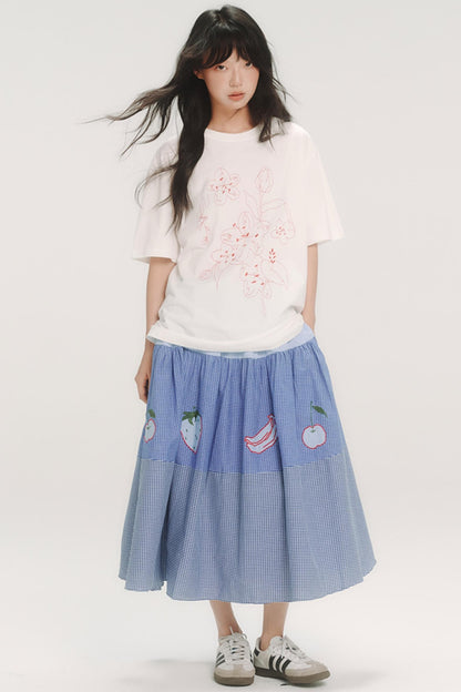 Cherry Blossom Embroidered White T-Shirt
