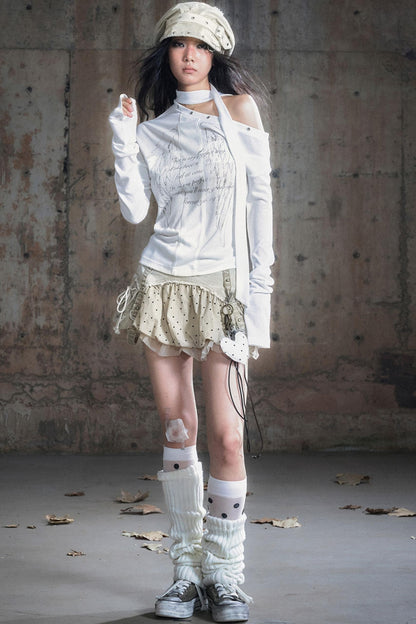 Cross-Print Knit Long Sleeve T-Shirt