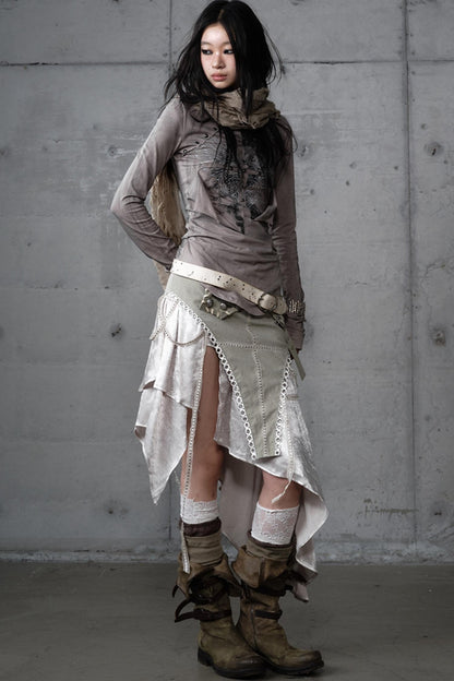 Irregular Leaky Leg Skirt