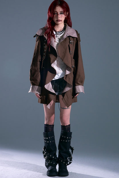 Vintage Check Wavy Edge Trench Coat