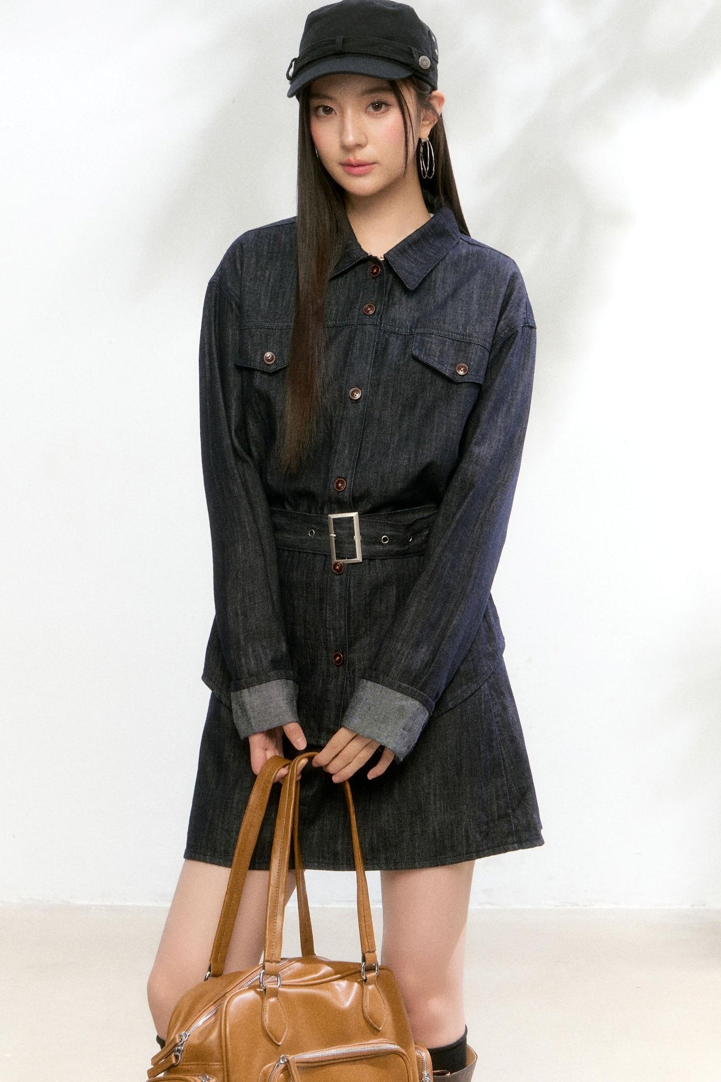워싱 데님 셔츠 스커트 셋업