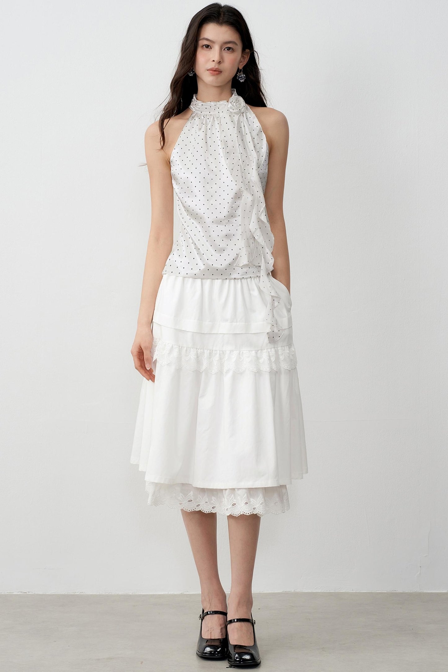 High Satin Polka Dot Rose Halterneck Camisole Top