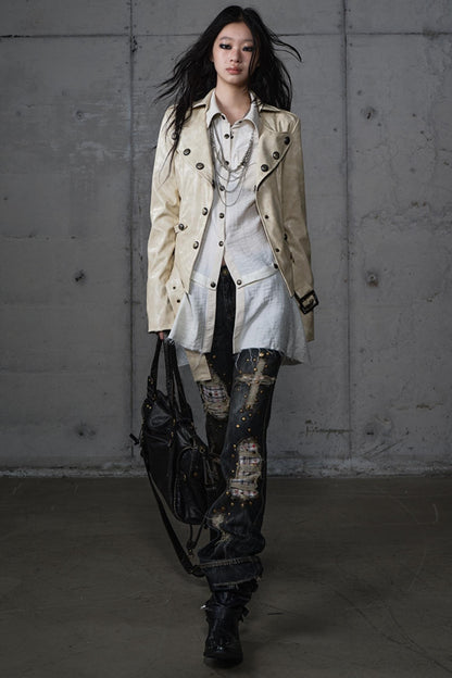 Embroidery Deconstructed  Short Leather Jacket