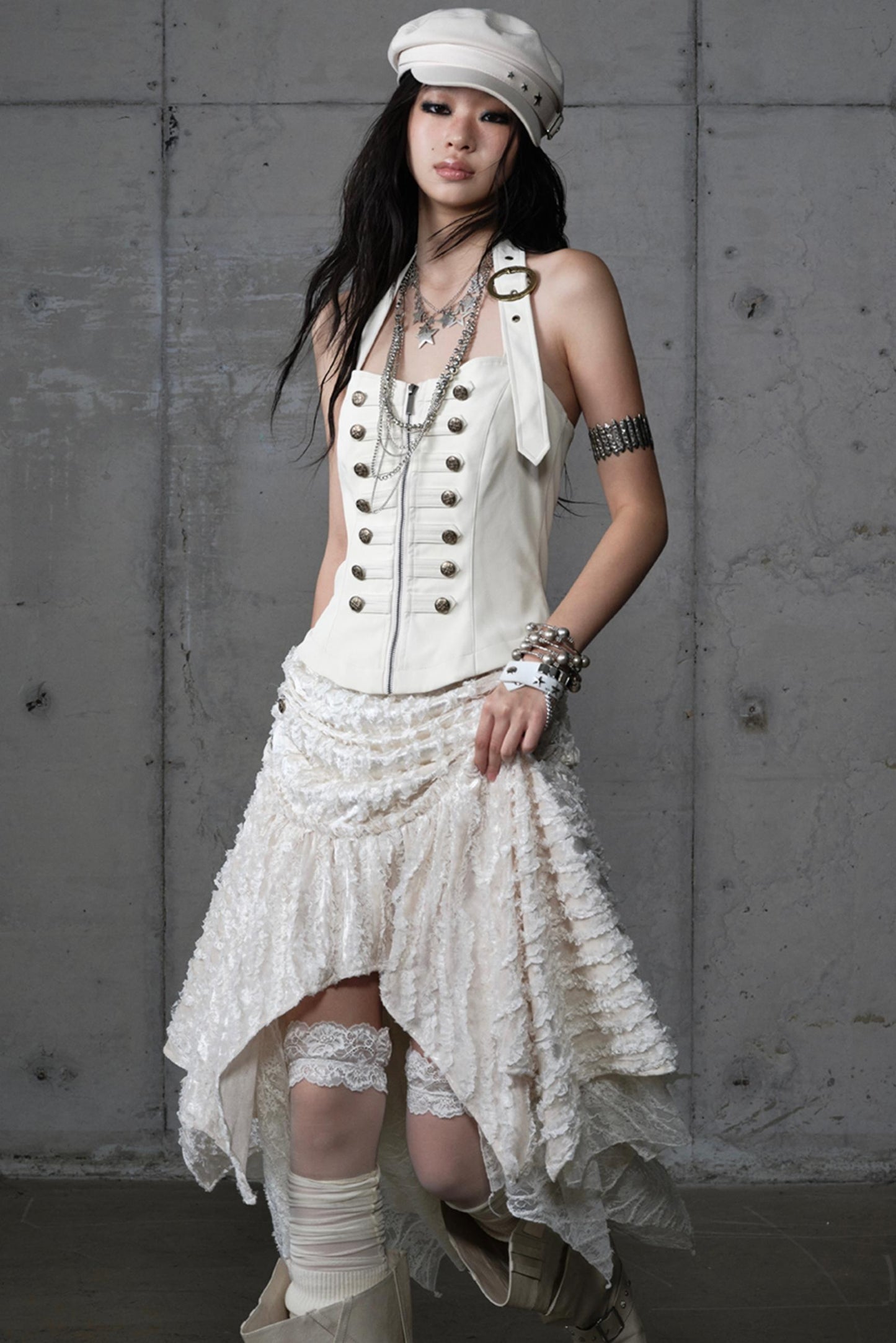 Velvet Irregular Check Bandeau Dress