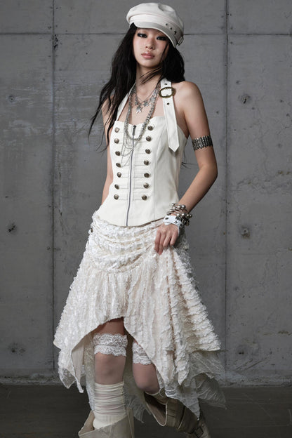 Velvet Irregular Check Bandeau Dress