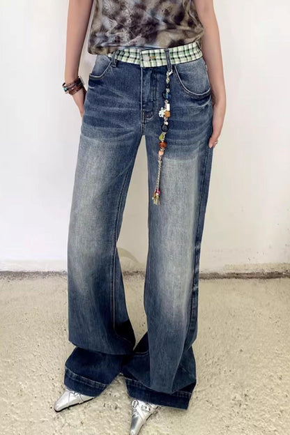 Plaid Denim Trousers