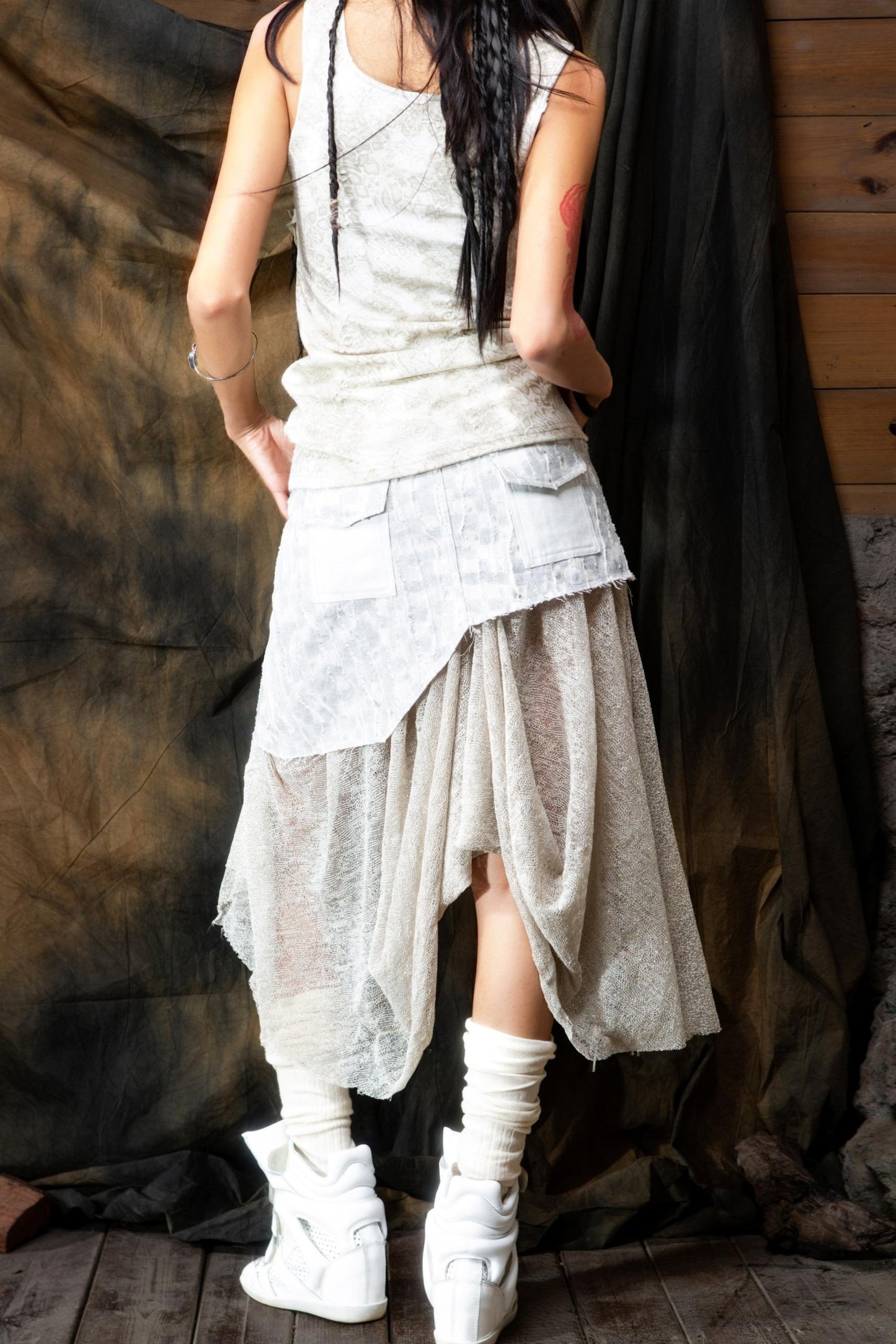 Vintage Patchwork Mesh Maxi Skirt