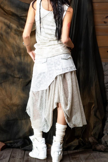 Vintage Patchwork Mesh Maxi Skirt