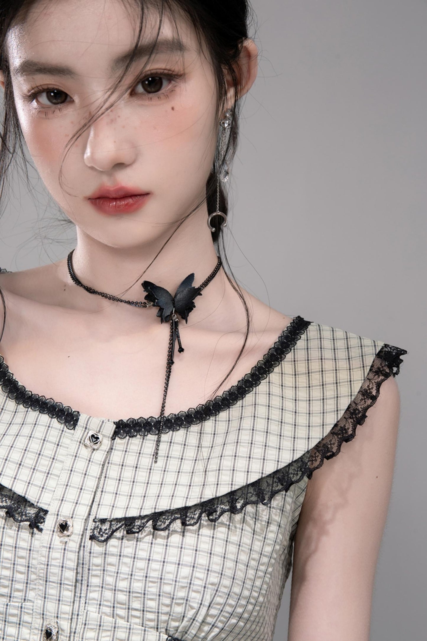 Waisted Green Check Lace Vest