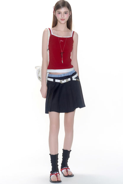 Lace Embroidery Suspender Skinny Vest