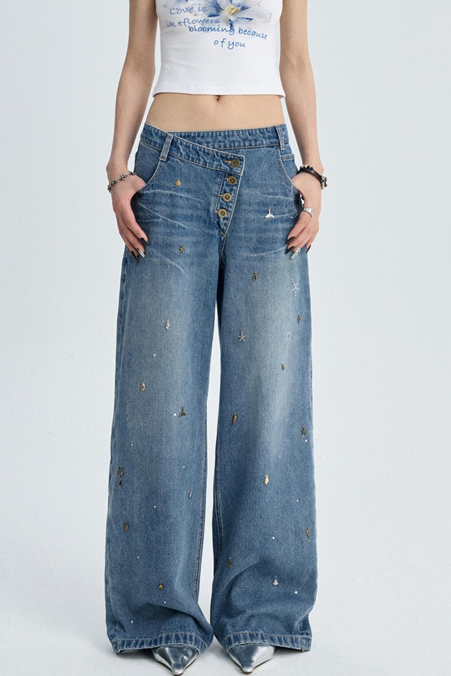 Diamond Blue Wide-leg Jeans