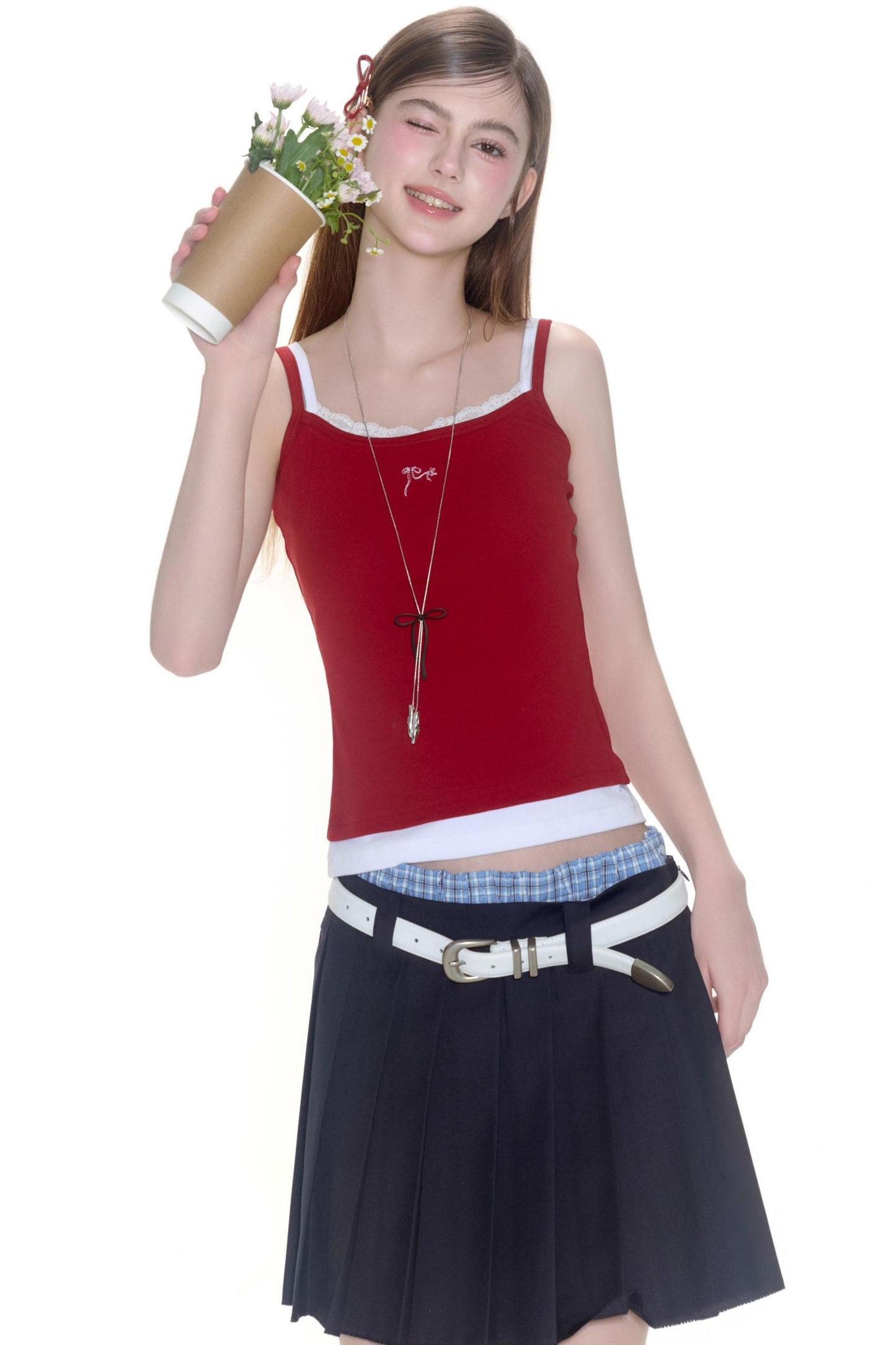 Lace Embroidery Suspender Skinny Vest