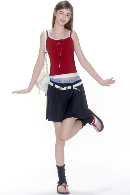 Lace Embroidery Suspender Skinny Vest