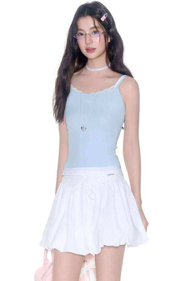 Lace Embroidery Suspender Skinny Vest