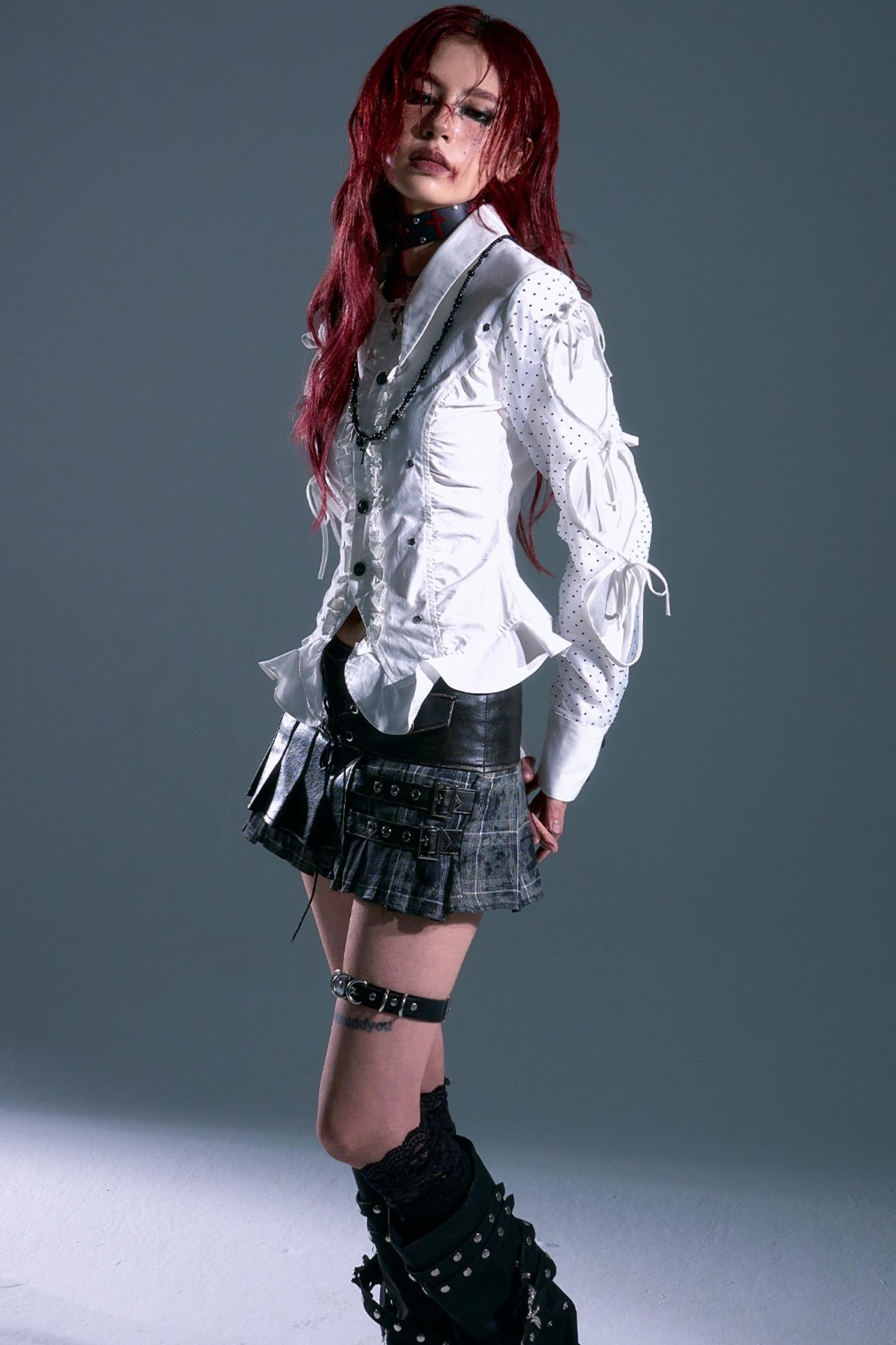 Punk Vintage Leather Pleated A-Line Skirt