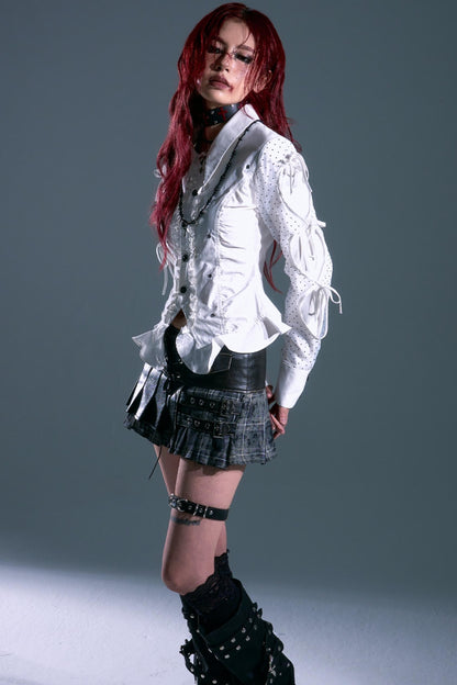 Punk Vintage Leather Pleated A-Line Skirt