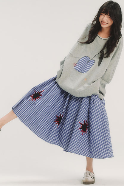 Geometric Pattern Plaid Midi Skirt