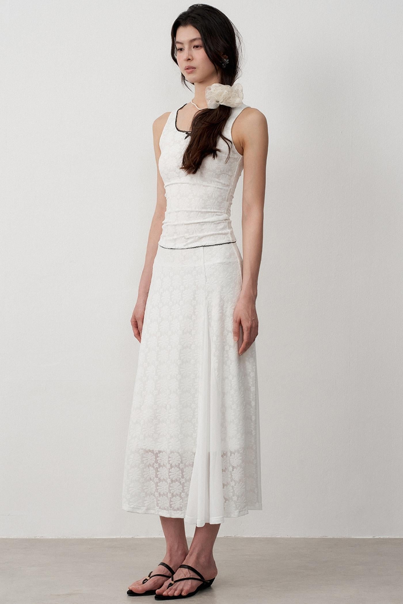 Lightweight Jacquard A-Line Midi Skirt