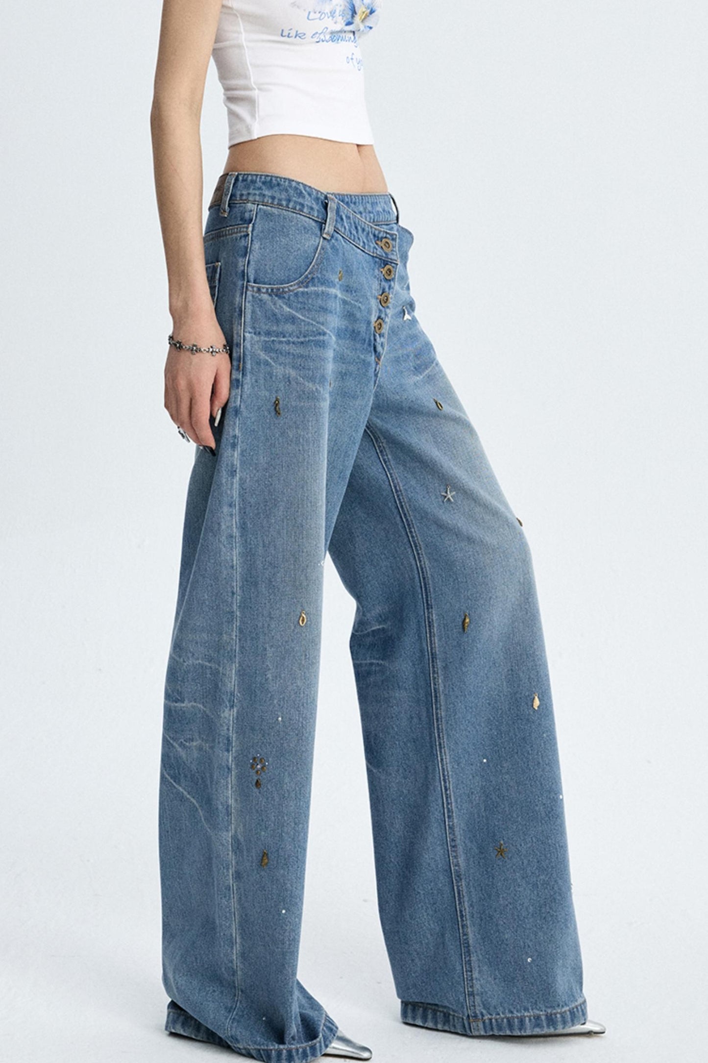 Diamond Blue Wide-leg Jeans