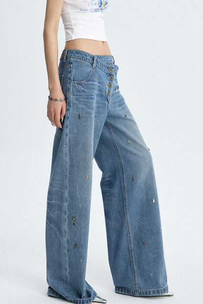 Diamond Blue Wide-leg Jeans