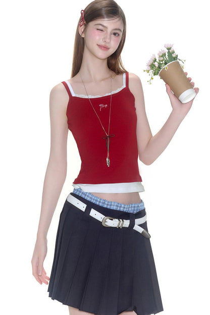 Lace Embroidery Suspender Skinny Vest