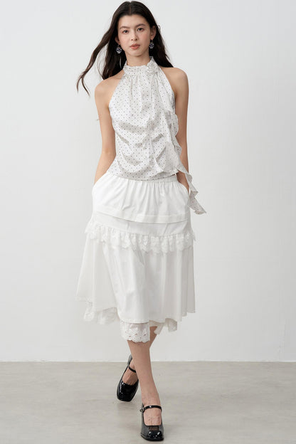 High Satin Polka Dot Rose Halterneck Camisole Top