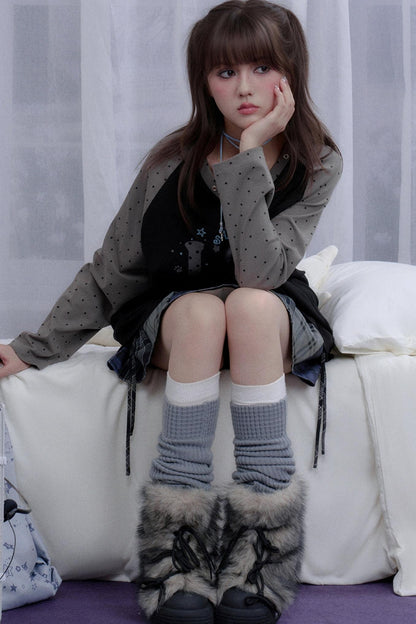 Fighting Spirit Cat Print Raglan T-shirt