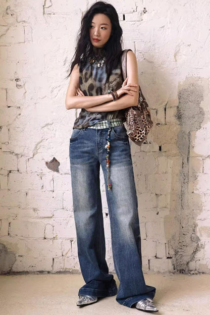 Plaid Denim Trousers