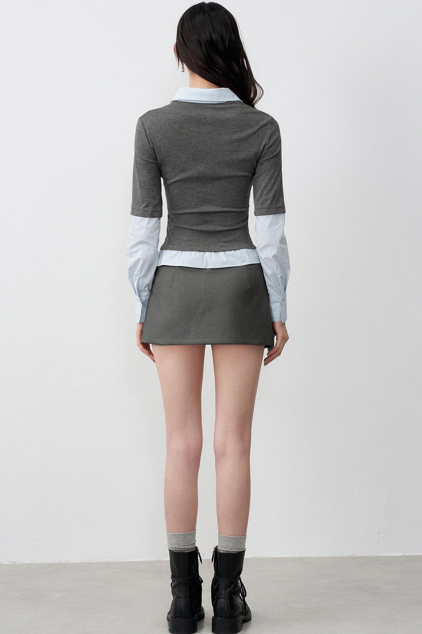 Gray Bow Lace-Up A-Line Skirt