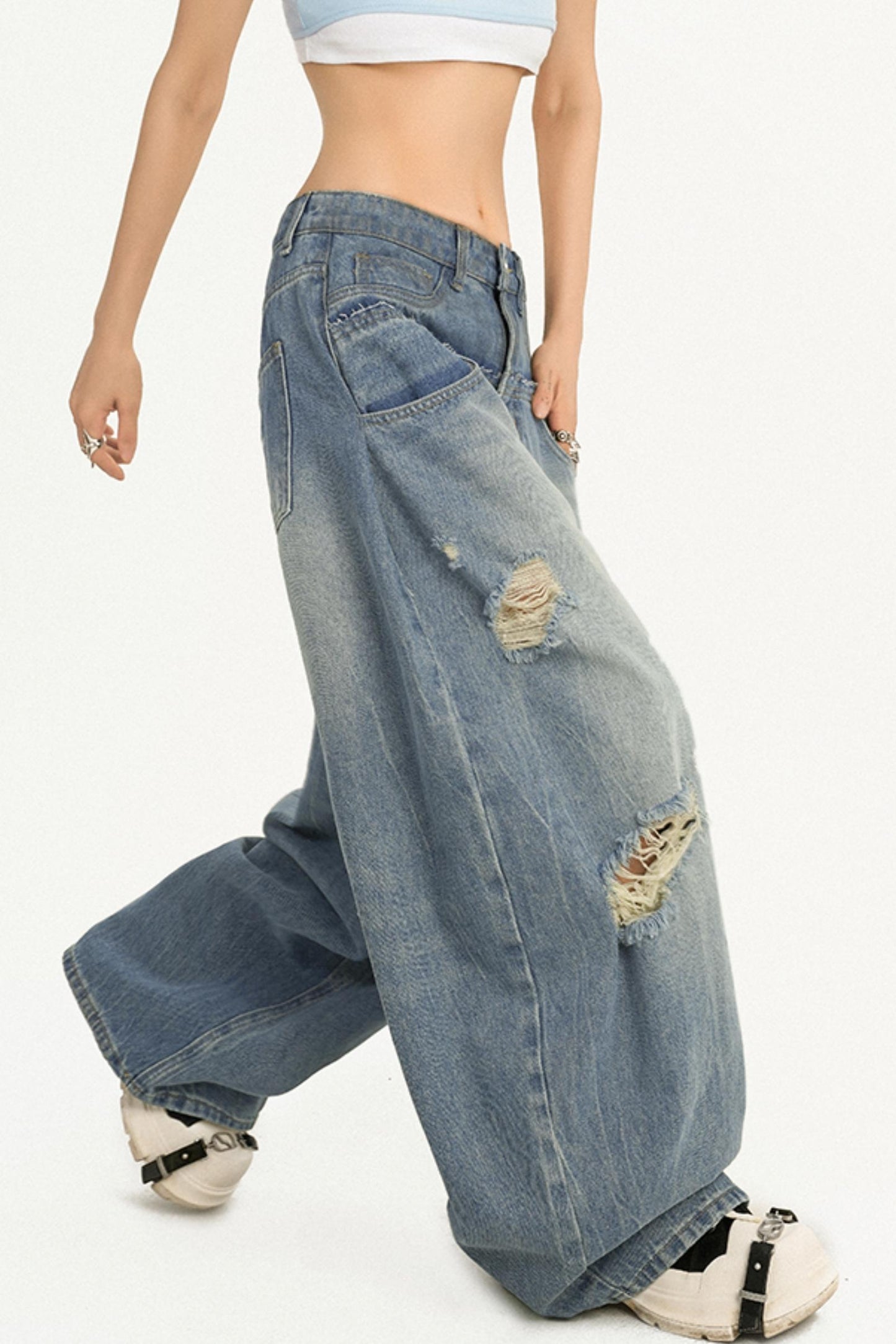 Simple American Style Loose Wash Jeans